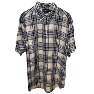 Polo Ralph Lauren 100% Linen Short Sleeve Blue/White Plaid Button Shirt Mens XXL